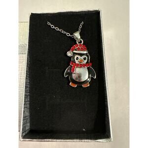 Penguin Necklace With Red Stones